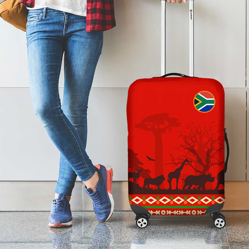 South Africa Wildlife Luggage Cover Tribal Pattern with National Flag and Safari Silhouettes TS04