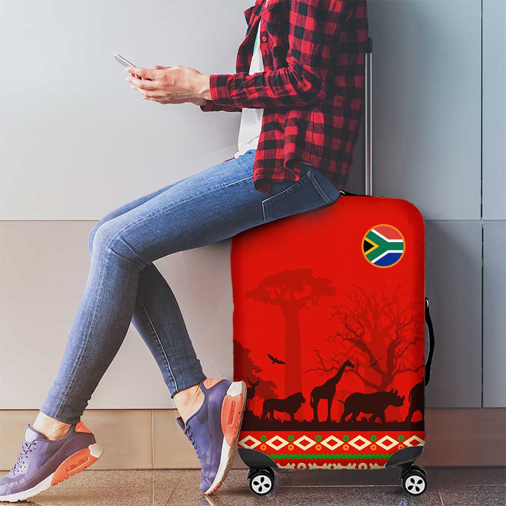 South Africa Wildlife Luggage Cover Tribal Pattern with National Flag and Safari Silhouettes TS04