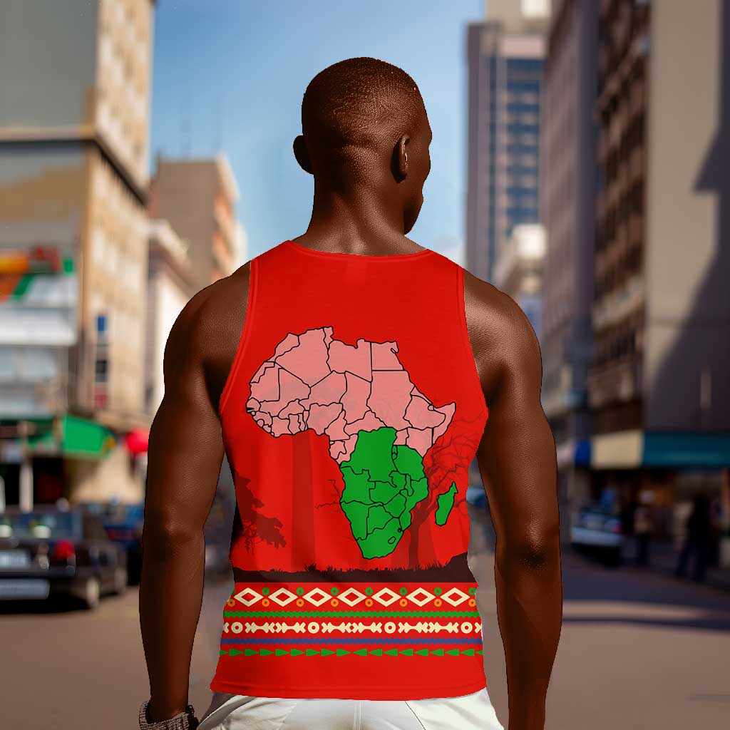 Wildlife South Africa Men Tank Top Tribal Pattern National Flag Safari Silhouettes TS04