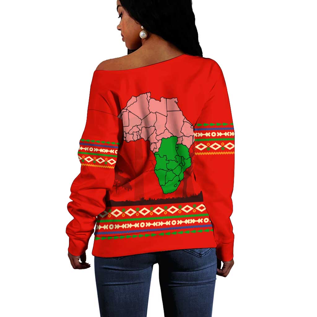Wildlife South Africa Off Shoulder Sweater Tribal Pattern National Flag Safari Silhouettes TS04