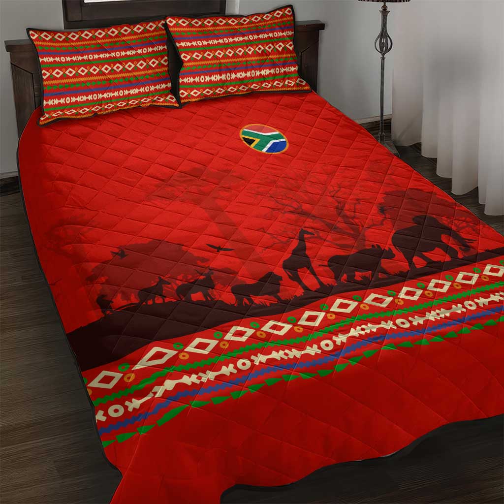 Wildlife South Africa Quilt Bed Set Tribal Pattern National Flag Safari Silhouettes TS04