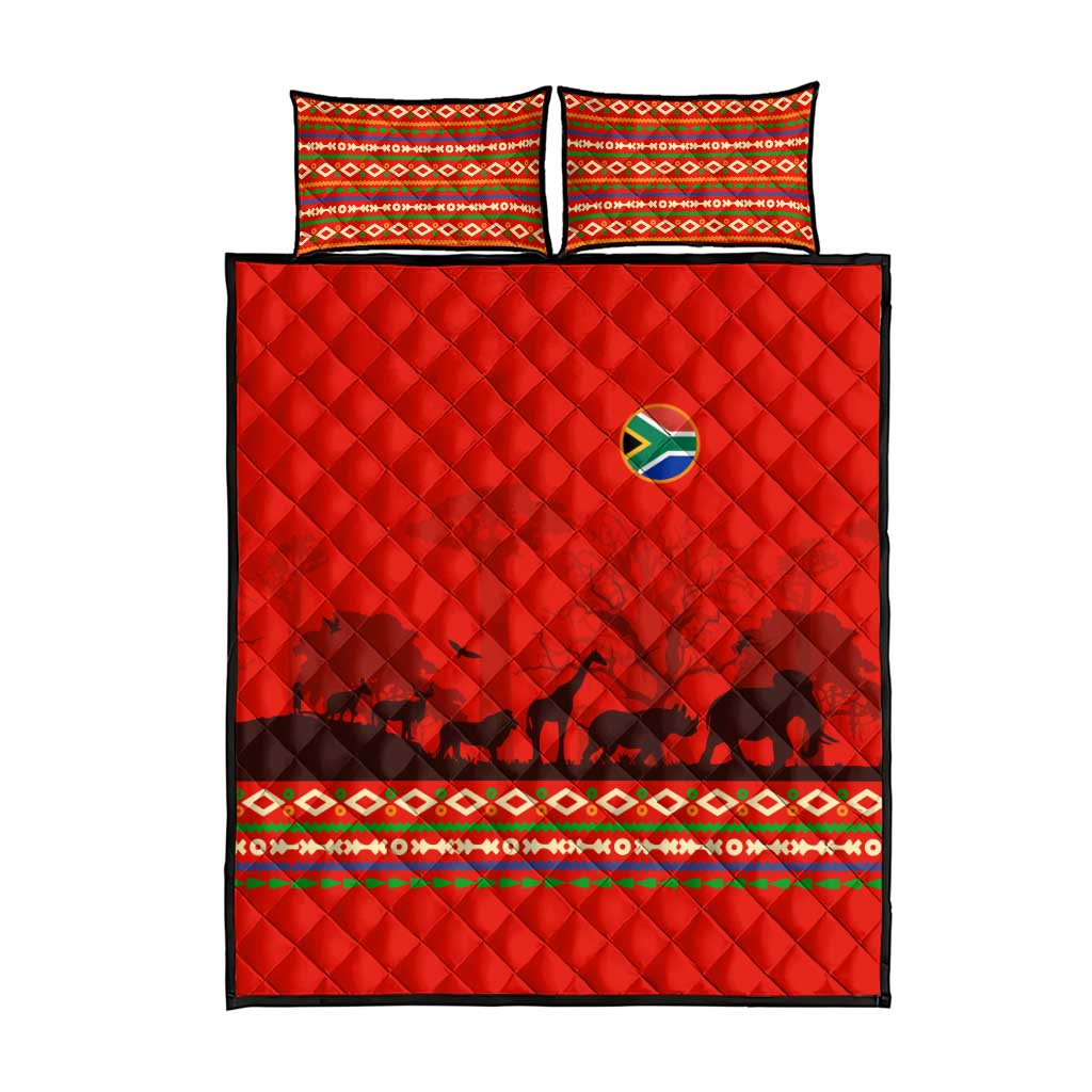 Wildlife South Africa Quilt Bed Set Tribal Pattern National Flag Safari Silhouettes TS04