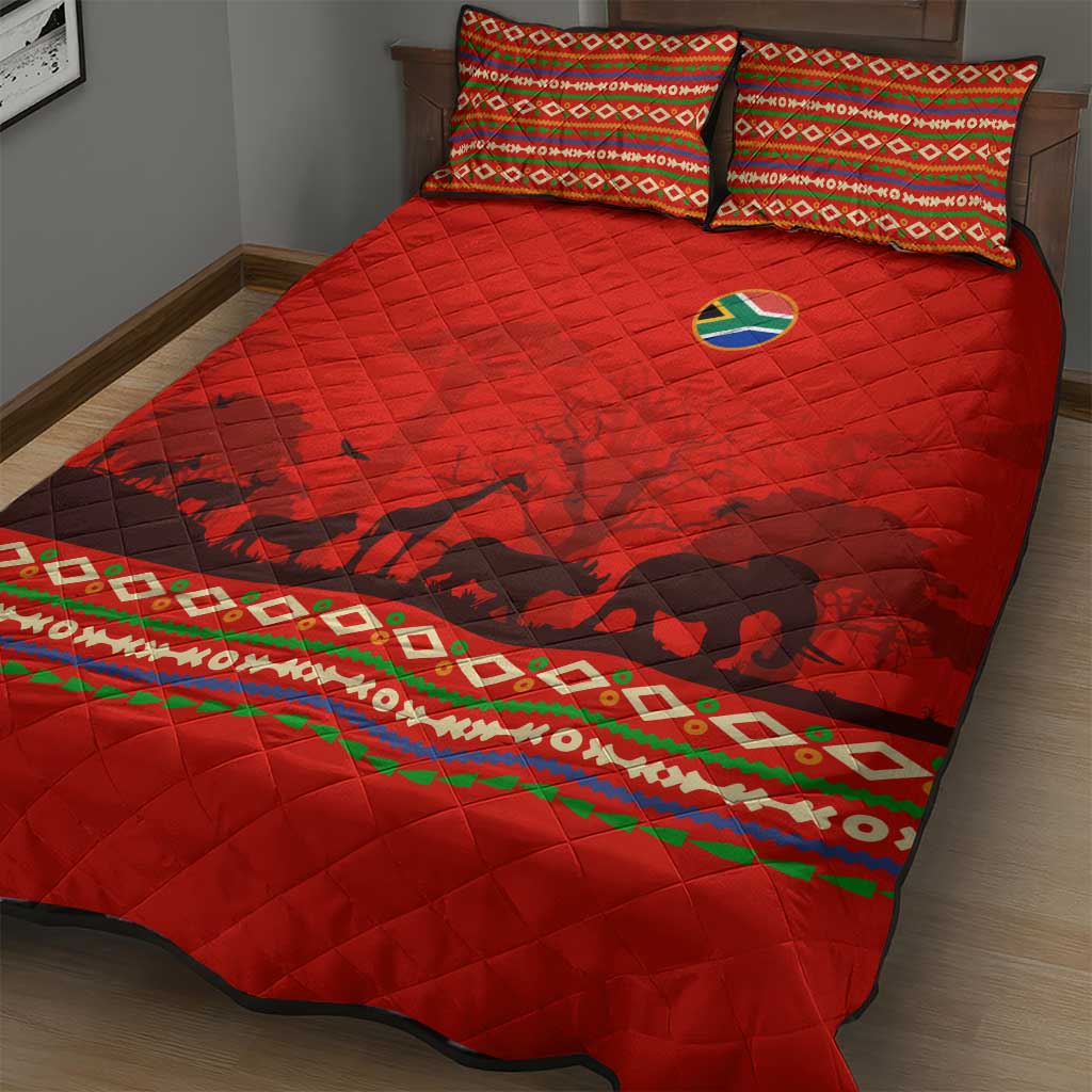 Wildlife South Africa Quilt Bed Set Tribal Pattern National Flag Safari Silhouettes TS04