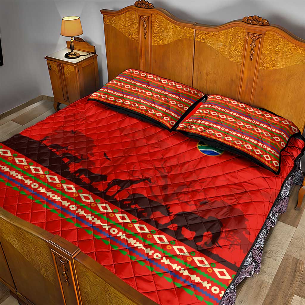 Wildlife South Africa Quilt Bed Set Tribal Pattern National Flag Safari Silhouettes TS04