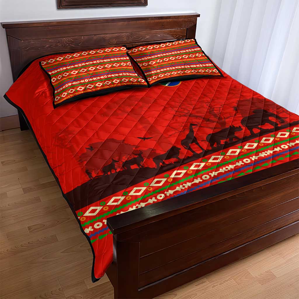 Wildlife South Africa Quilt Bed Set Tribal Pattern National Flag Safari Silhouettes TS04