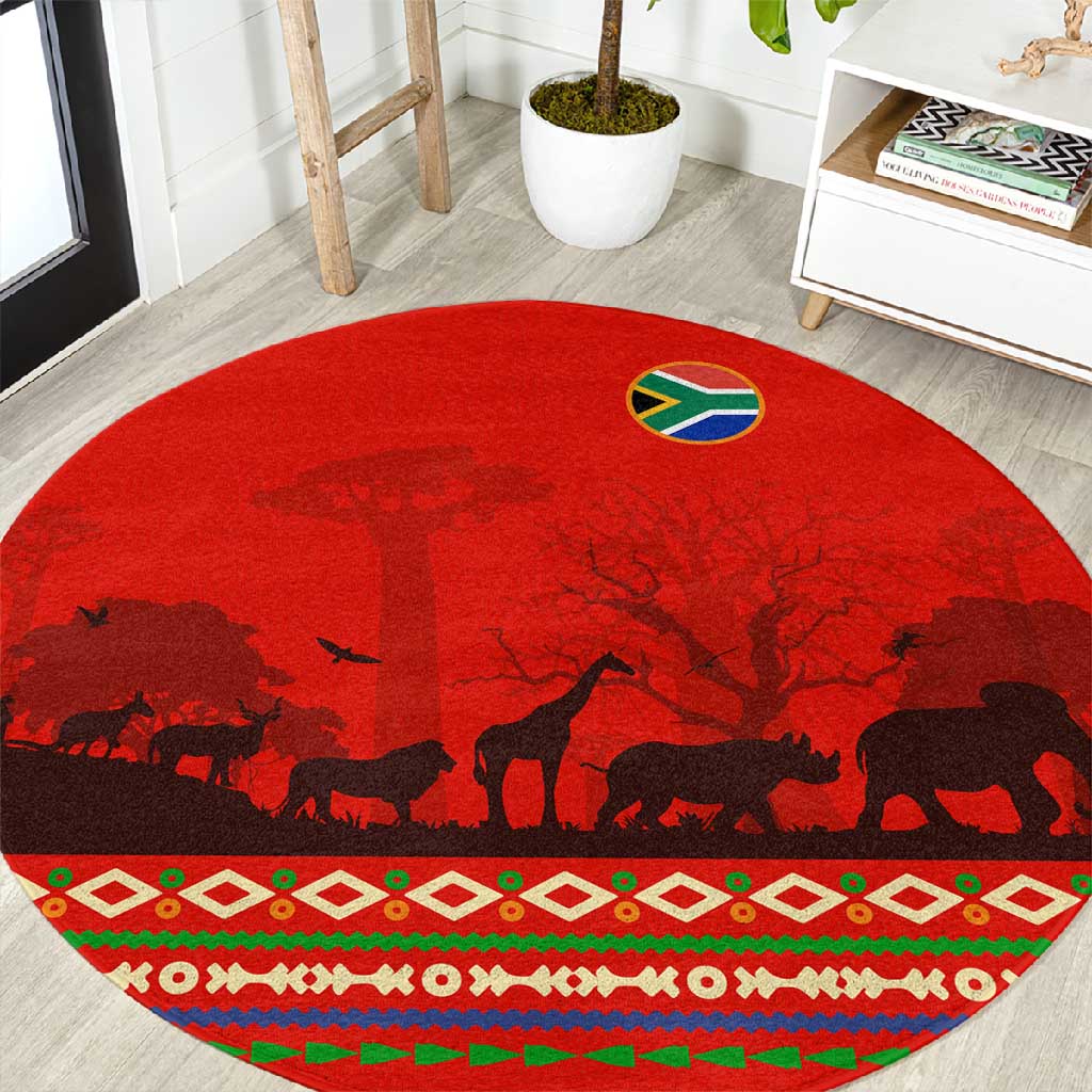 Wildlife South Africa Round Carpet Tribal Pattern National Flag Safari Silhouettes TS04