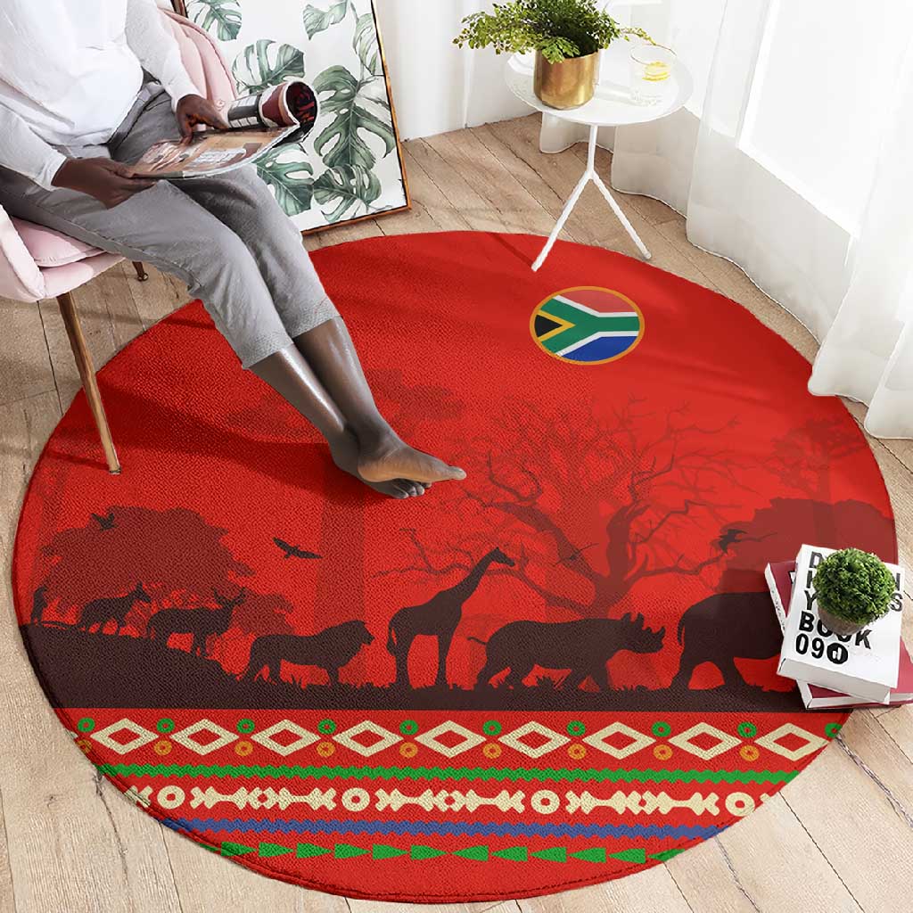 Wildlife South Africa Round Carpet Tribal Pattern National Flag Safari Silhouettes TS04