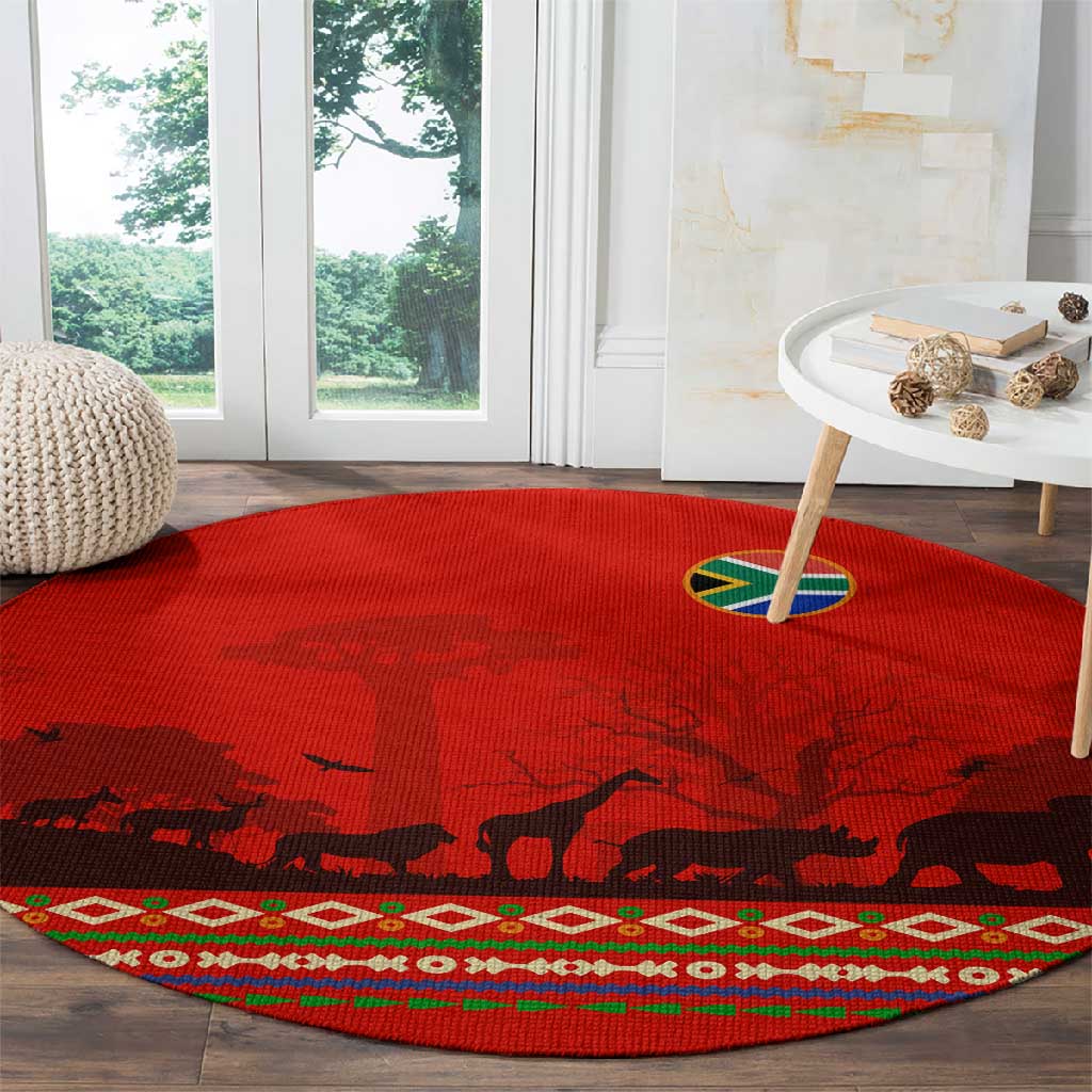 Wildlife South Africa Round Carpet Tribal Pattern National Flag Safari Silhouettes TS04
