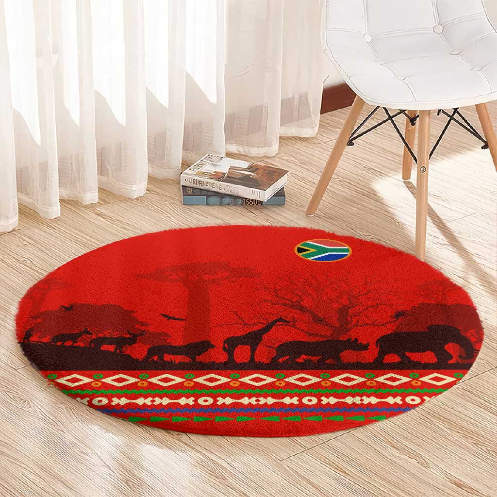 Wildlife South Africa Round Carpet Tribal Pattern National Flag Safari Silhouettes TS04