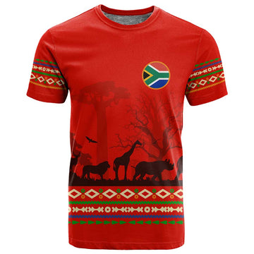Wildlife South Africa T shirt Tribal Pattern National Flag Safari Silhouettes TS04