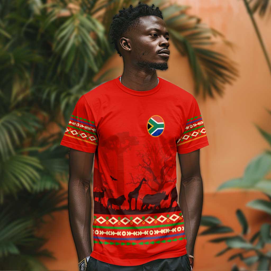 Wildlife South Africa T shirt Tribal Pattern National Flag Safari Silhouettes TS04