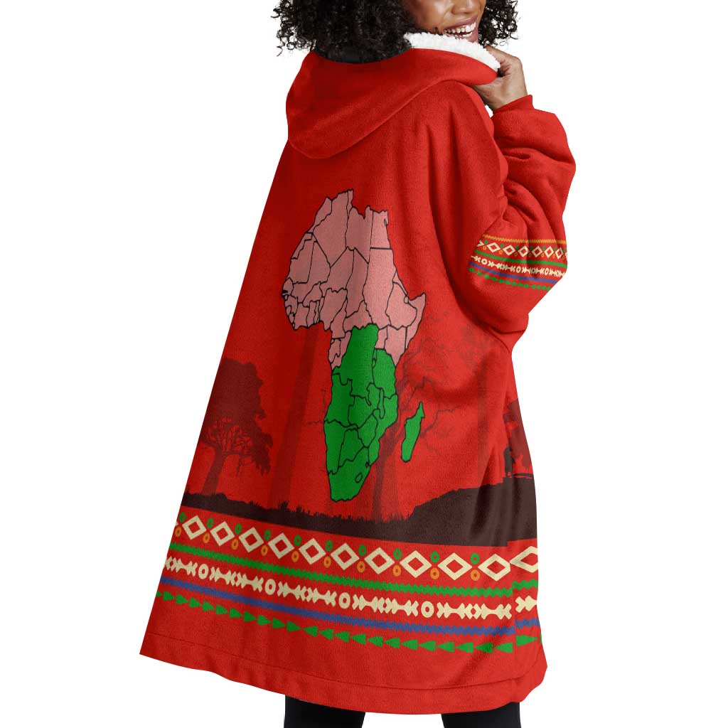 Wildlife South Africa Wearable Blanket Hoodie Tribal Pattern National Flag Safari Silhouettes TS04