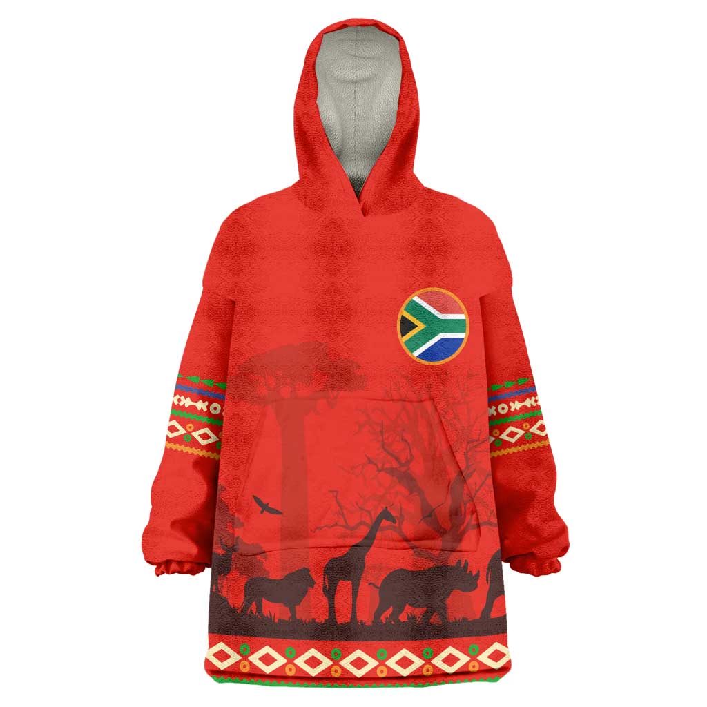 Wildlife South Africa Wearable Blanket Hoodie Tribal Pattern National Flag Safari Silhouettes TS04