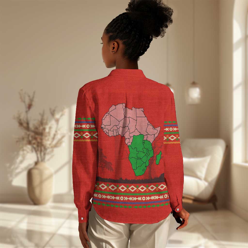 Wildlife South Africa Women Casual Shirt Tribal Pattern National Flag Safari Silhouettes TS04