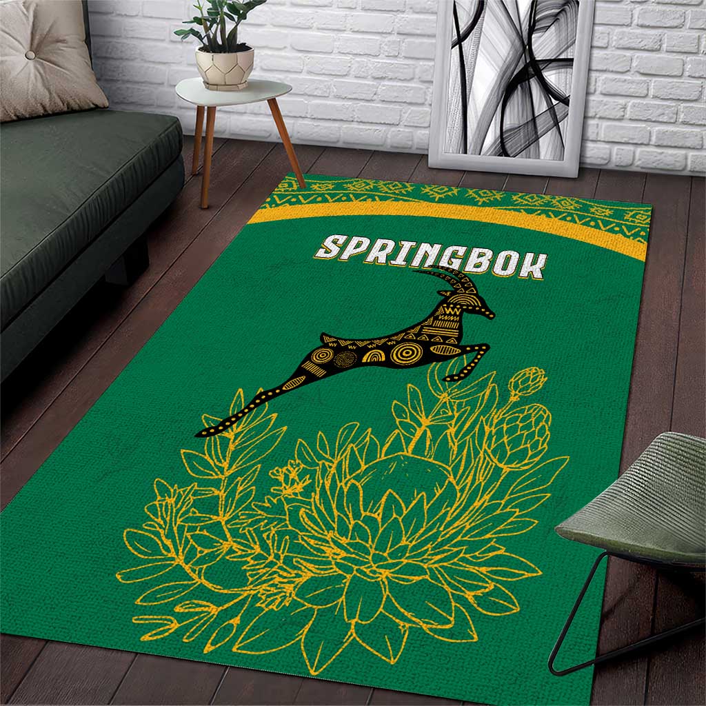 South Africa Springboks Area Rug with Tribal Antelope Design and Floral Accents TS04