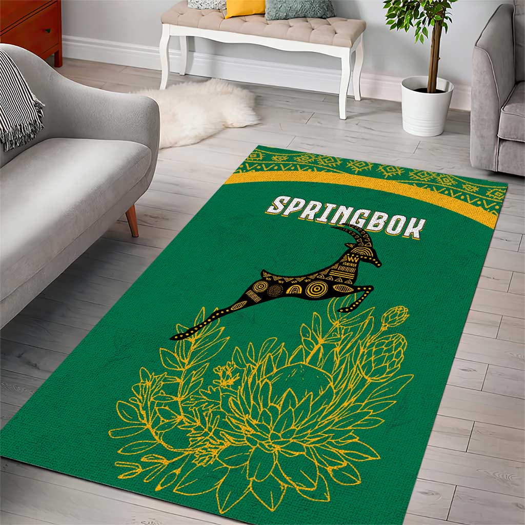 South Africa Springboks Area Rug with Tribal Antelope Design and Floral Accents TS04