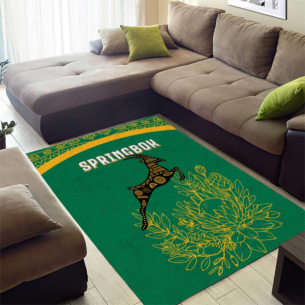 South Africa Springboks Area Rug with Tribal Antelope Design and Floral Accents TS04