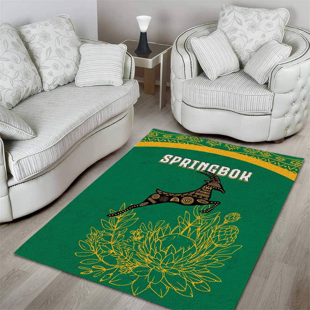 South Africa Springboks Area Rug with Tribal Antelope Design and Floral Accents TS04