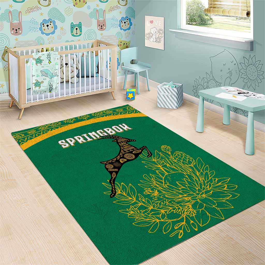 South Africa Springboks Area Rug with Tribal Antelope Design and Floral Accents TS04