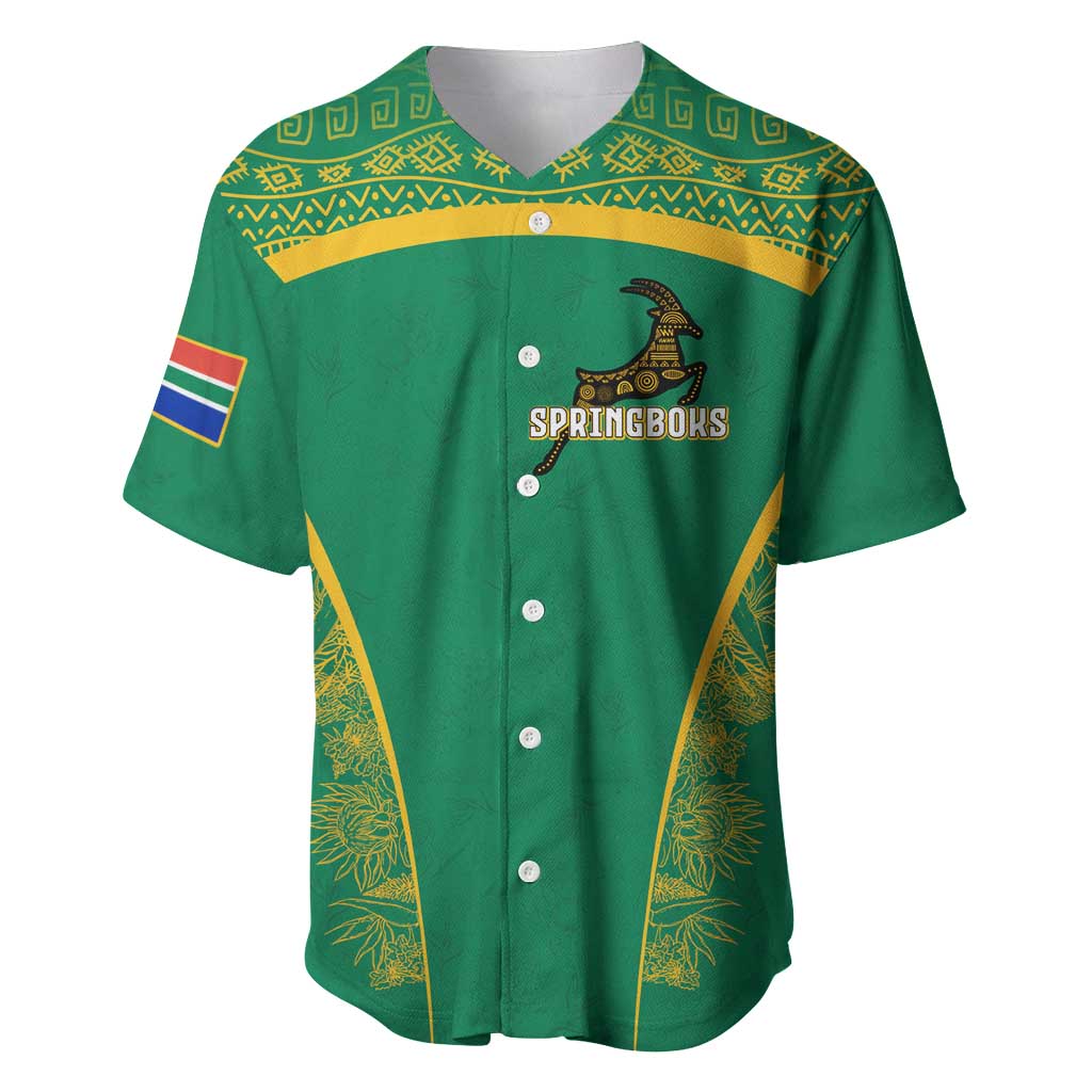 South Africa Springboks Baseball Jersey with Tribal Antelope Design and Floral Accents TS04