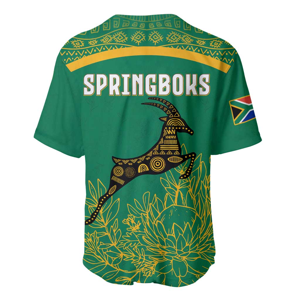 South Africa Springboks Baseball Jersey with Tribal Antelope Design and Floral Accents TS04