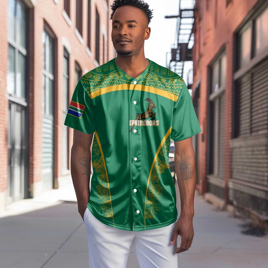 South Africa Springboks Baseball Jersey with Tribal Antelope Design and Floral Accents TS04