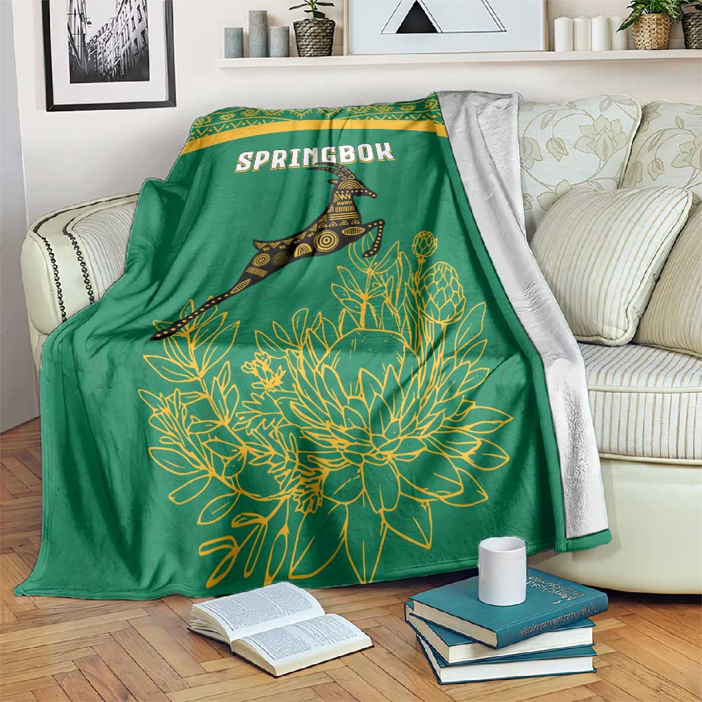 South Africa Springboks Blanket with Tribal Antelope Design and Floral Accents TS04