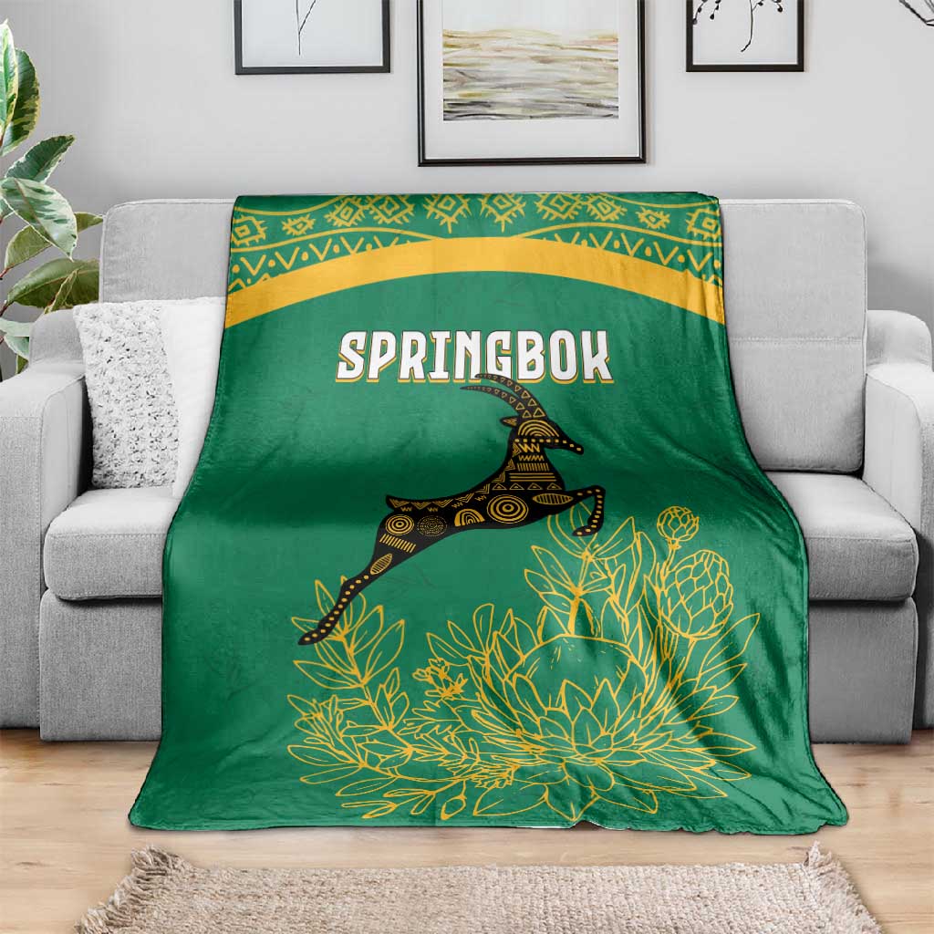 South Africa Springboks Blanket with Tribal Antelope Design and Floral Accents TS04