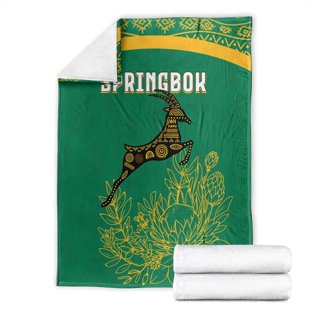 South Africa Springboks Blanket with Tribal Antelope Design and Floral Accents TS04