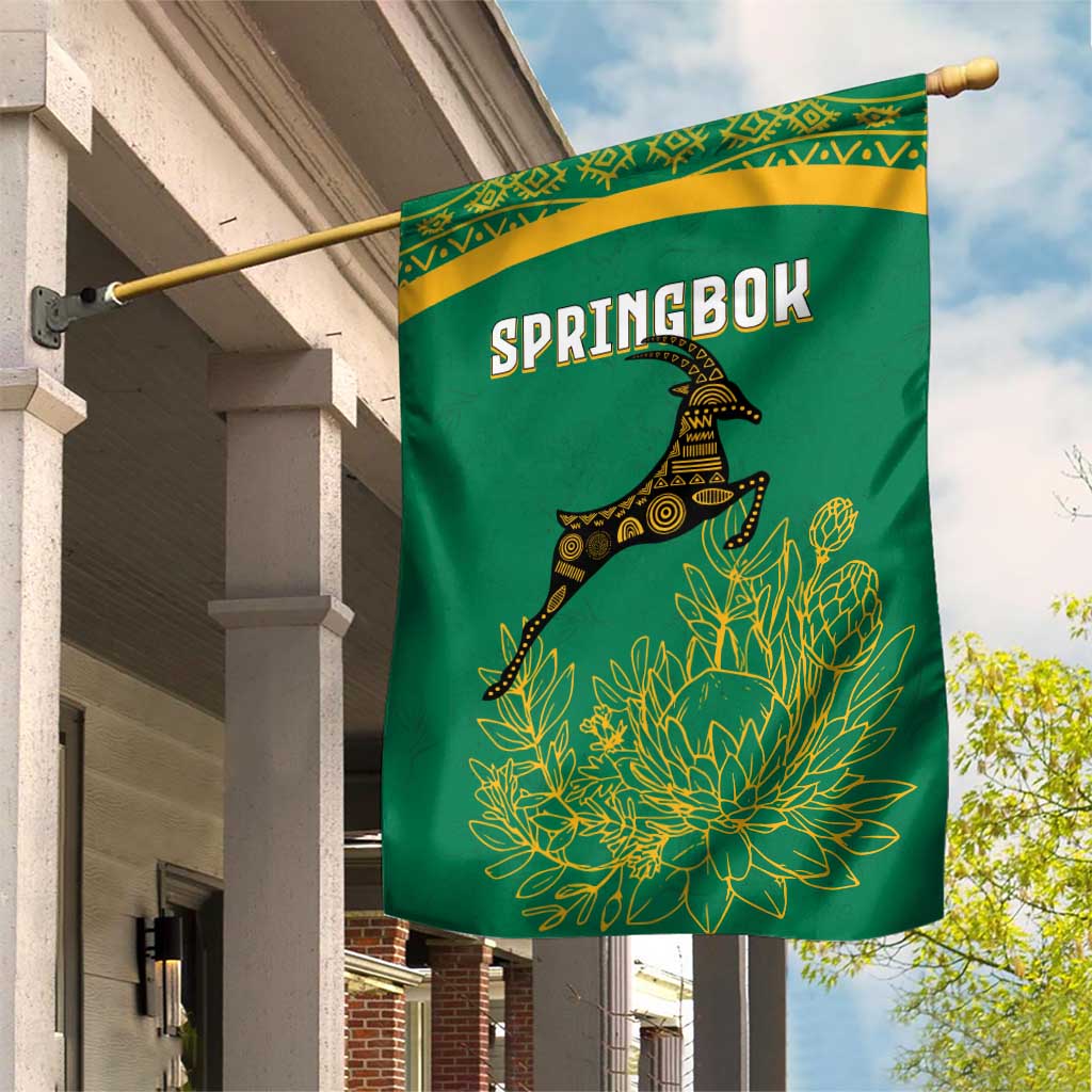 South Africa Springboks Garden Flag with Tribal Antelope Design and Floral Accents TS04
