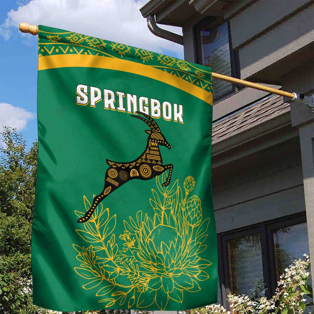 South Africa Springboks Garden Flag with Tribal Antelope Design and Floral Accents TS04