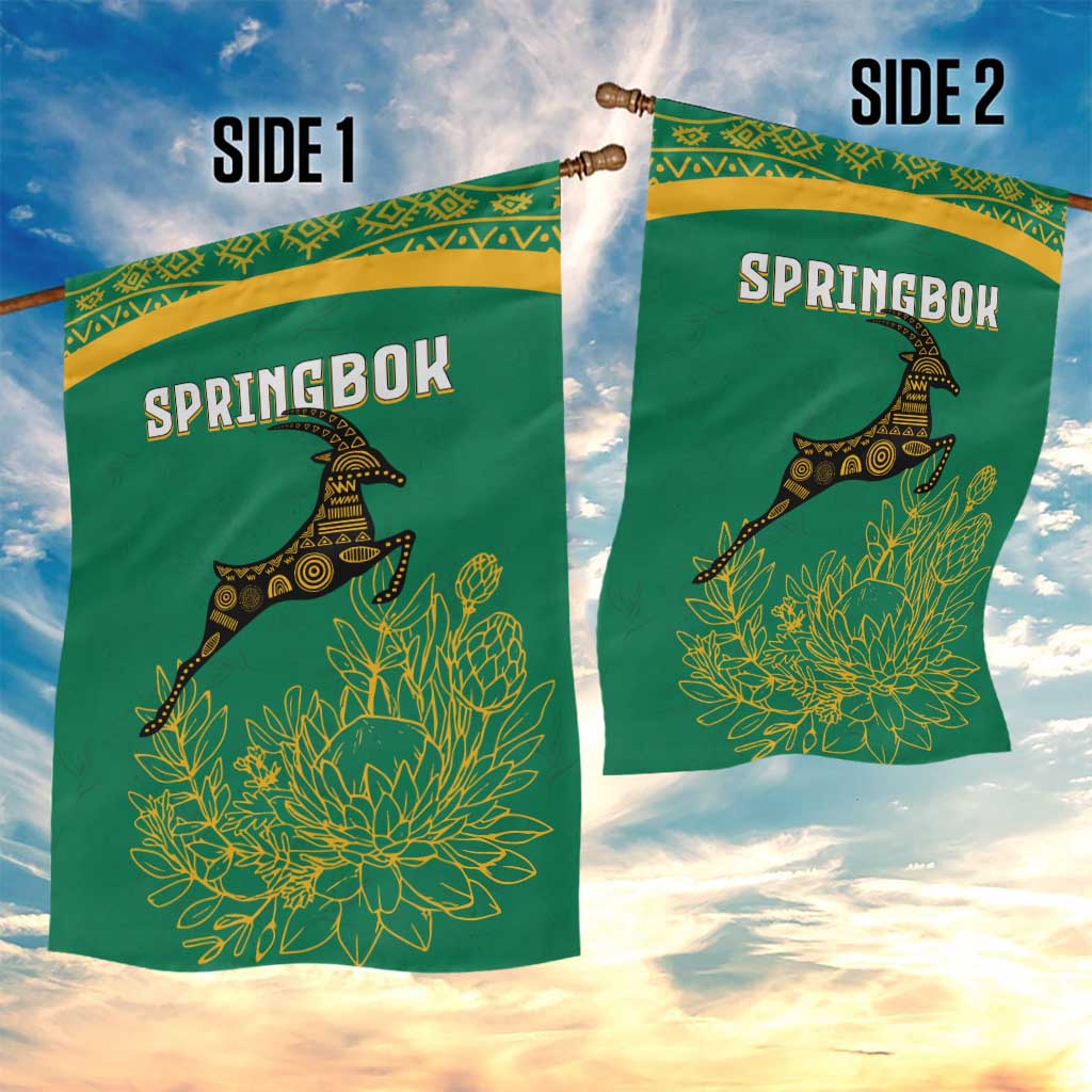 South Africa Springboks Garden Flag with Tribal Antelope Design and Floral Accents TS04