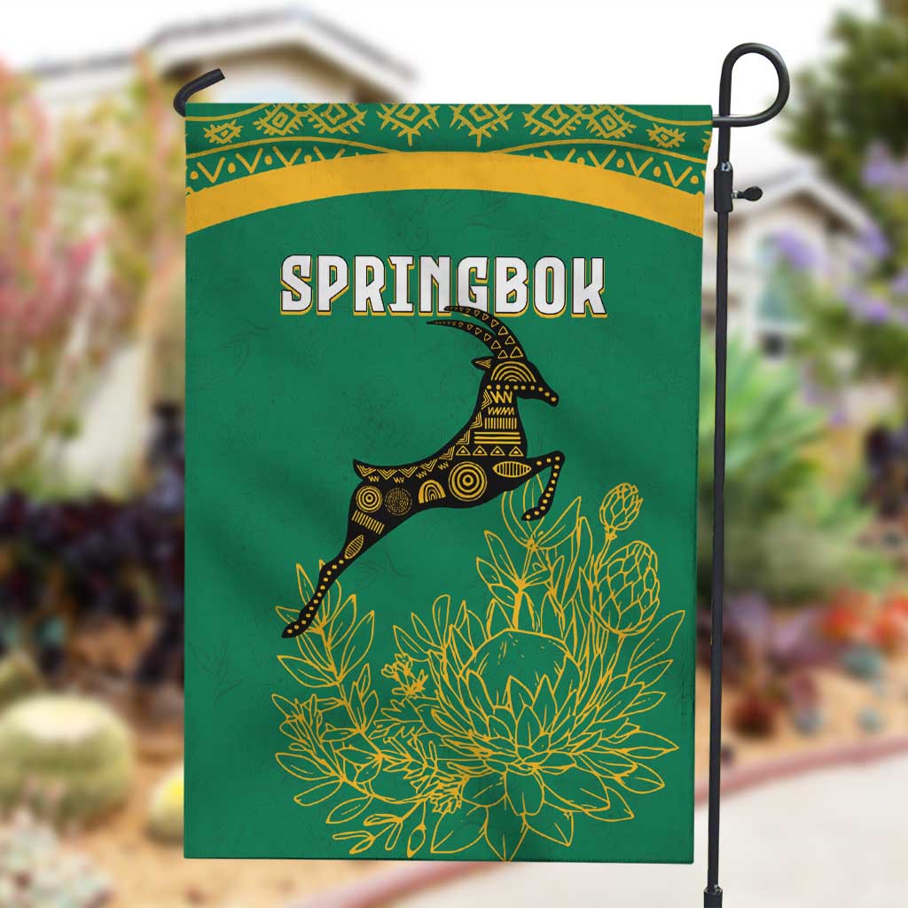 South Africa Springboks Garden Flag with Tribal Antelope Design and Floral Accents TS04