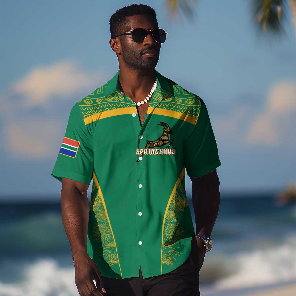 South Africa Springboks Hawaiian Shirt with Tribal Antelope Design and Floral Accents TS04