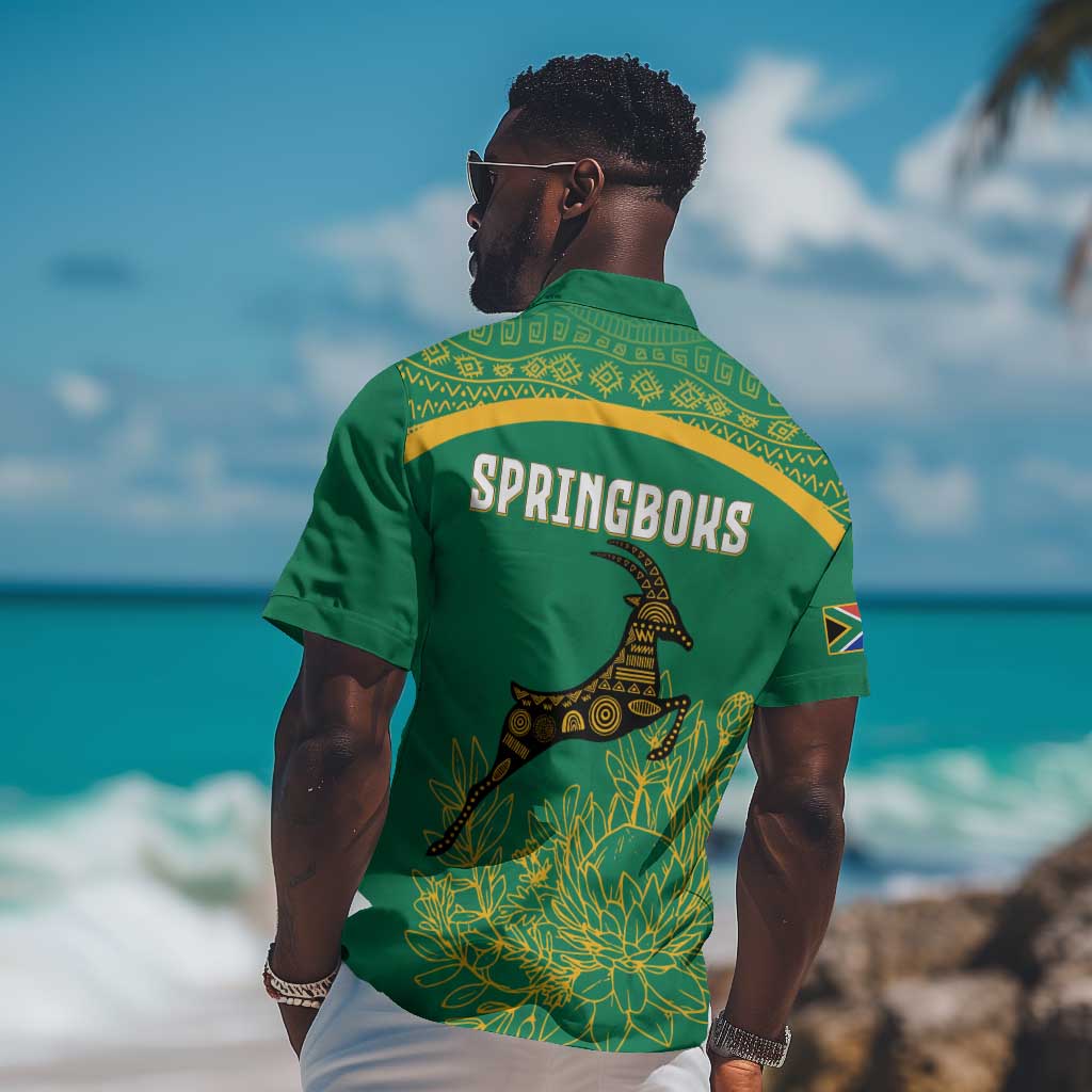 South Africa Springboks Hawaiian Shirt with Tribal Antelope Design and Floral Accents TS04