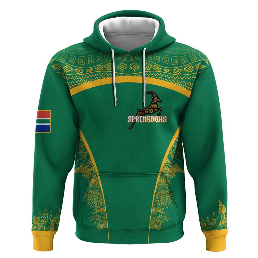 South Africa Springboks Hoodie with Tribal Antelope Design and Floral Accents TS04