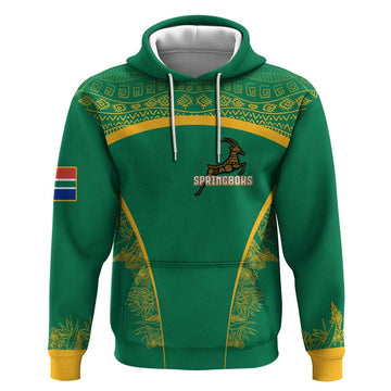 South Africa Springboks Hoodie with Tribal Antelope Design and Floral Accents TS04