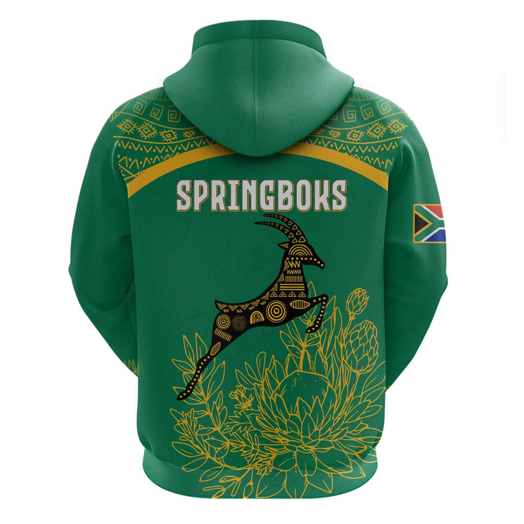 South Africa Springboks Hoodie with Tribal Antelope Design and Floral Accents TS04