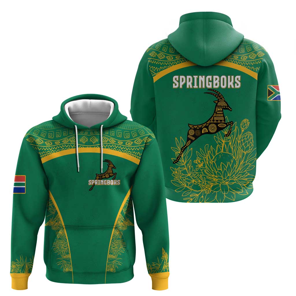 South Africa Springboks Hoodie with Tribal Antelope Design and Floral Accents TS04