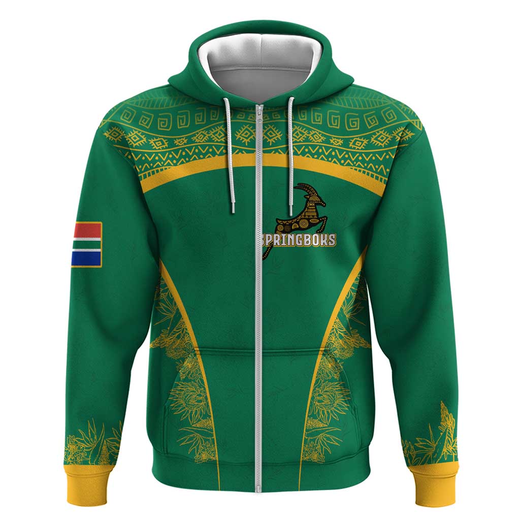 South Africa Springboks Hoodie with Tribal Antelope Design and Floral Accents TS04