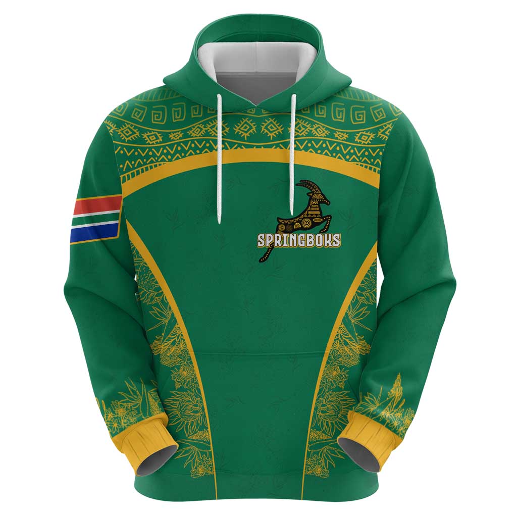 South Africa Springboks Hoodie with Tribal Antelope Design and Floral Accents TS04