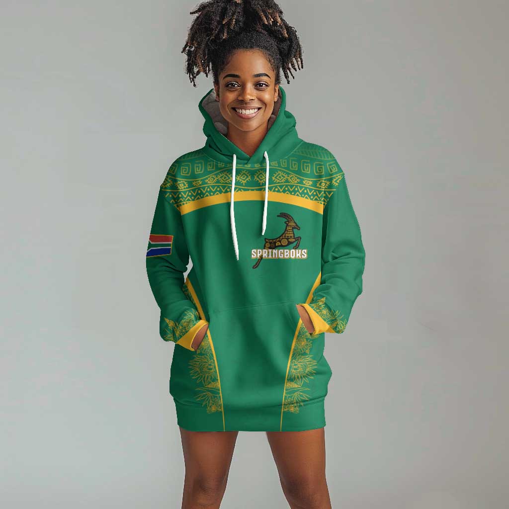 South Africa Springboks Hoodie Dress with Tribal Antelope Design and Floral Accents TS04