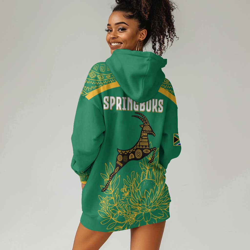 South Africa Springboks Hoodie Dress with Tribal Antelope Design and Floral Accents TS04