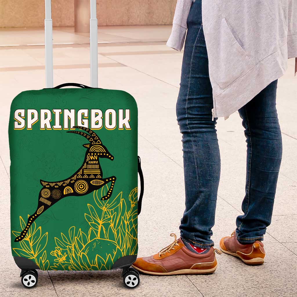 South Africa Springboks Luggage Cover with Tribal Antelope Design and Floral Accents TS04