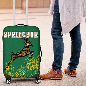 South Africa Springboks Luggage Cover with Tribal Antelope Design and Floral Accents TS04
