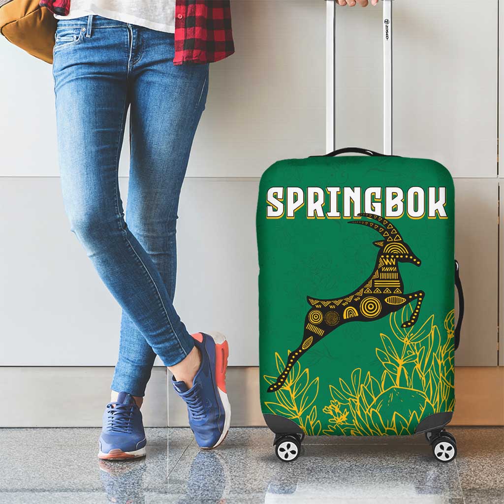 South Africa Springboks Luggage Cover with Tribal Antelope Design and Floral Accents TS04