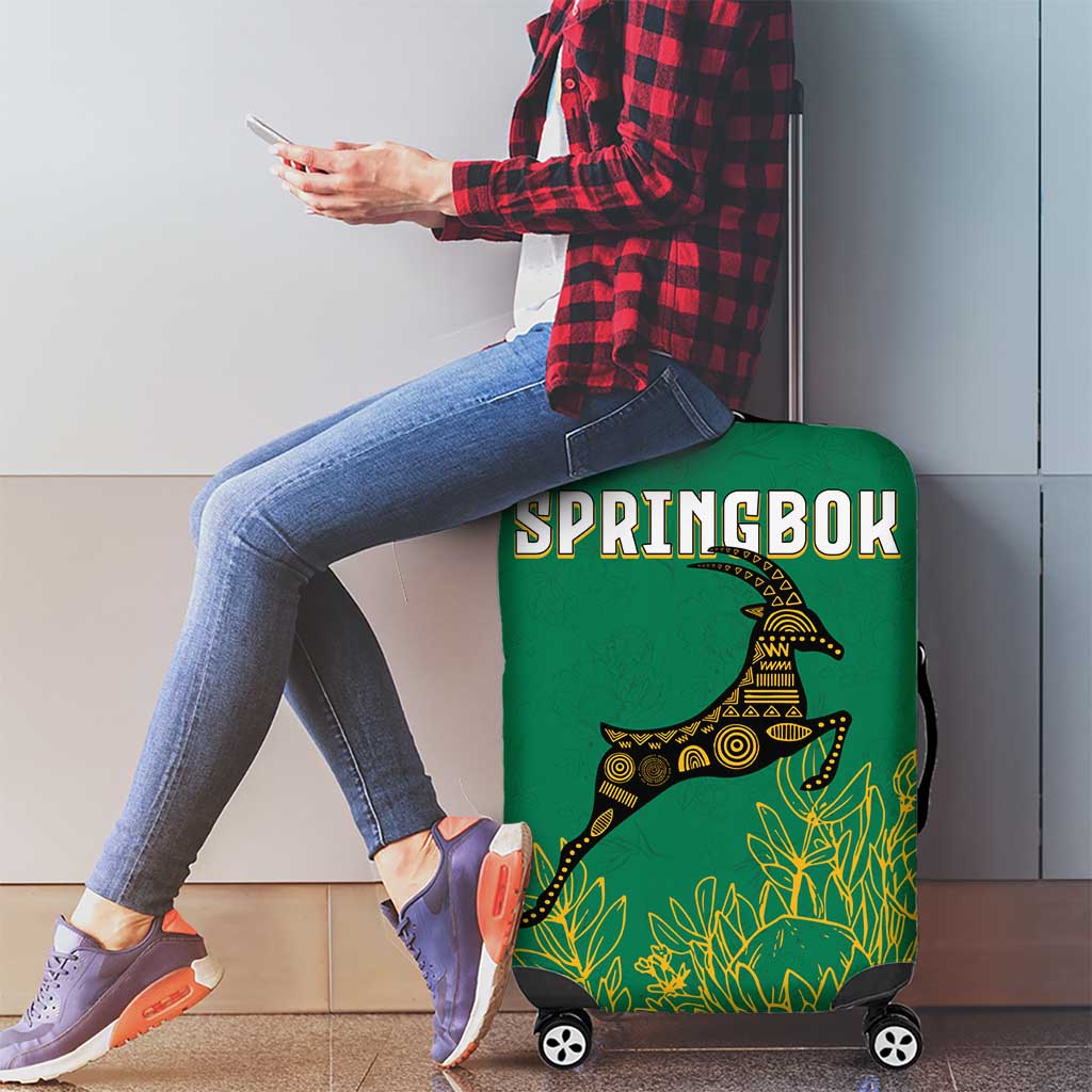 South Africa Springboks Luggage Cover with Tribal Antelope Design and Floral Accents TS04