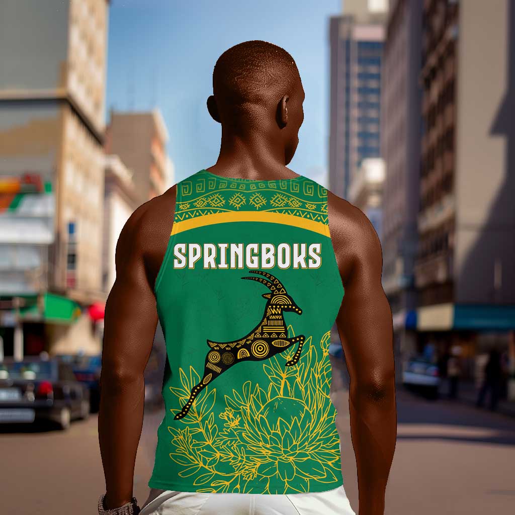 South Africa Springboks Men Tank Top with Tribal Antelope Design and Floral Accents TS04