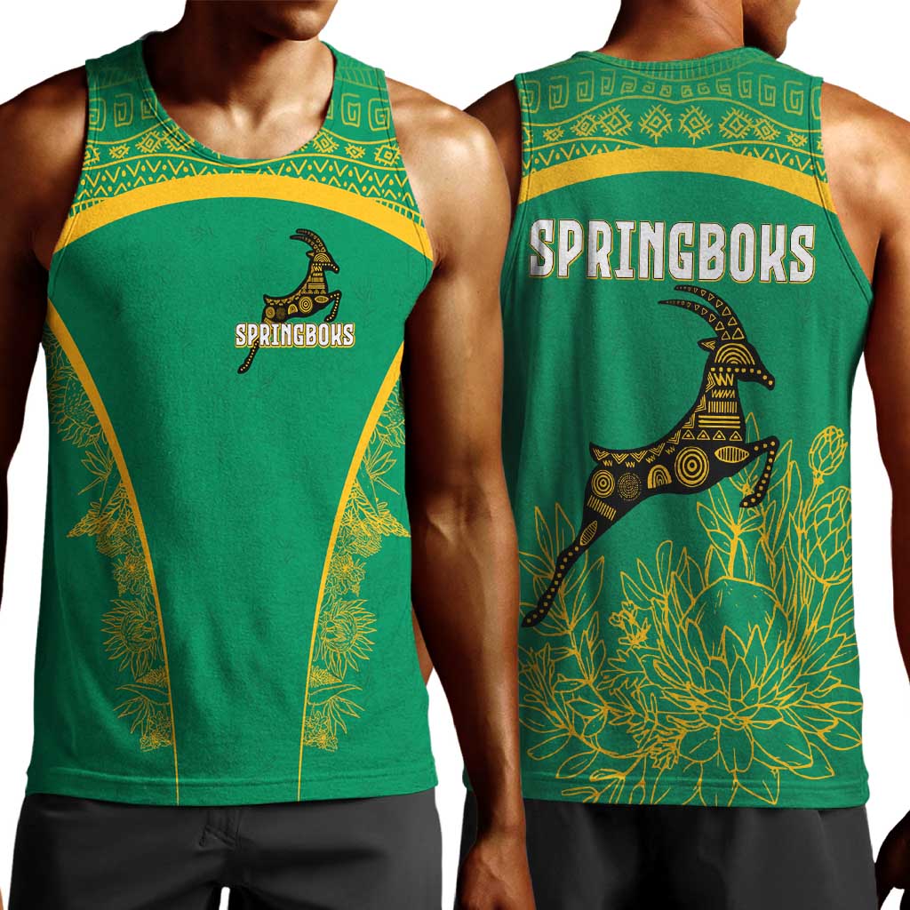 South Africa Springboks Men Tank Top with Tribal Antelope Design and Floral Accents TS04