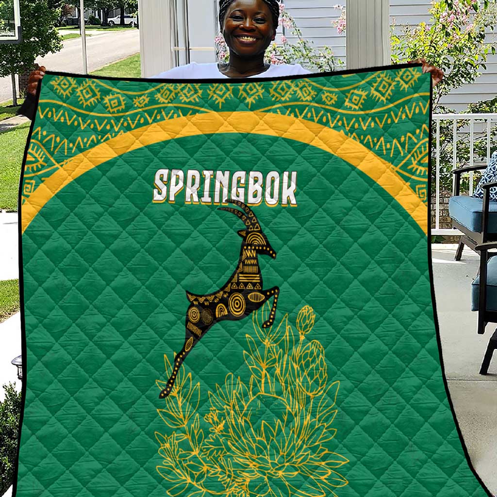 South Africa Springboks Quilt with Tribal Antelope Design and Floral Accents TS04